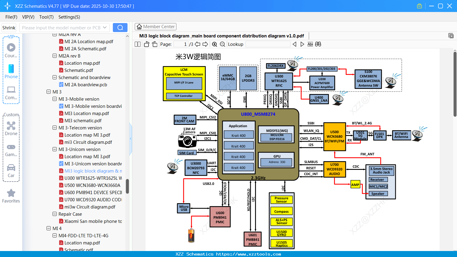 Xiaomi Mi3 Logic Block Diagram & Main Board Component Distribution Diagram V1.0
